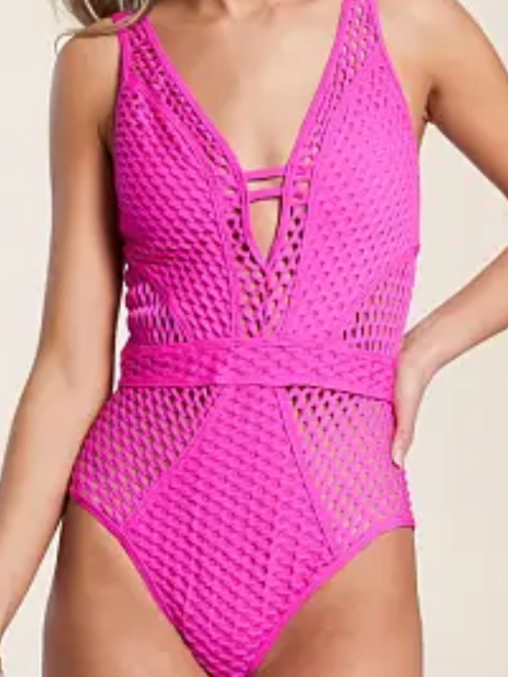 NWT* Becca Castaway Plunging Swimsuit in Azalea Pink SZ Med! Fits like a glove!!